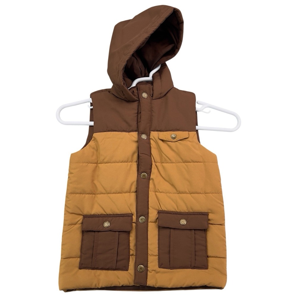 Tommy Bahama Boys Hooded Puffer Vest Size M 7/8 Brown Tan Colorblock NWT